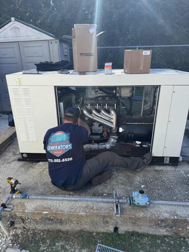 Residential standby generator during a service inspection in Florida